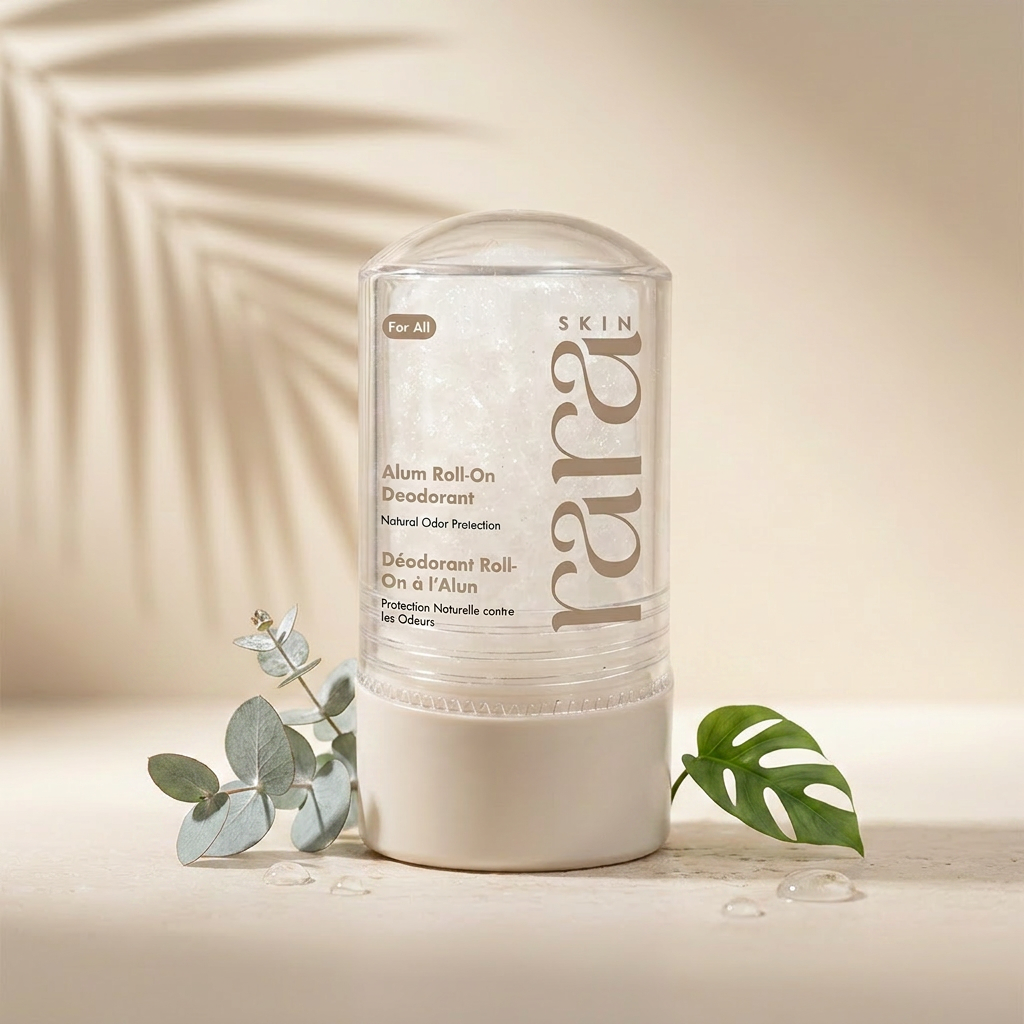 Rara Skin Mineral Alum Deodorant on natural travertine stones
